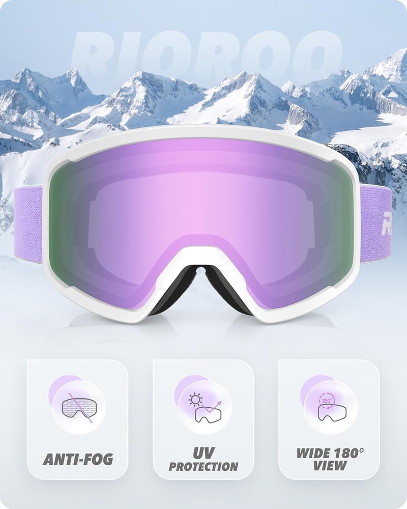 RIOROO Ski/Snowboard Goggles for Men Women, OTG Snow Goggles Anti Fog 100% UV Protection Snowboarding Goggles - Image 2